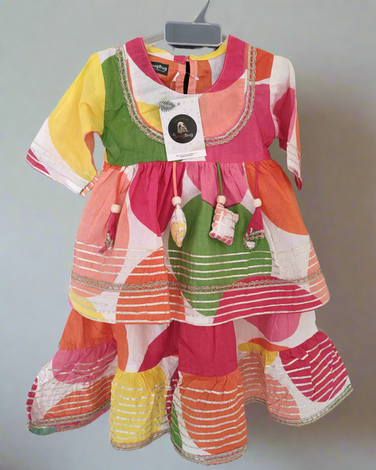 Girls pure cotton multicolor 3/4th sleeve kurta with sharara Set - traditional wear