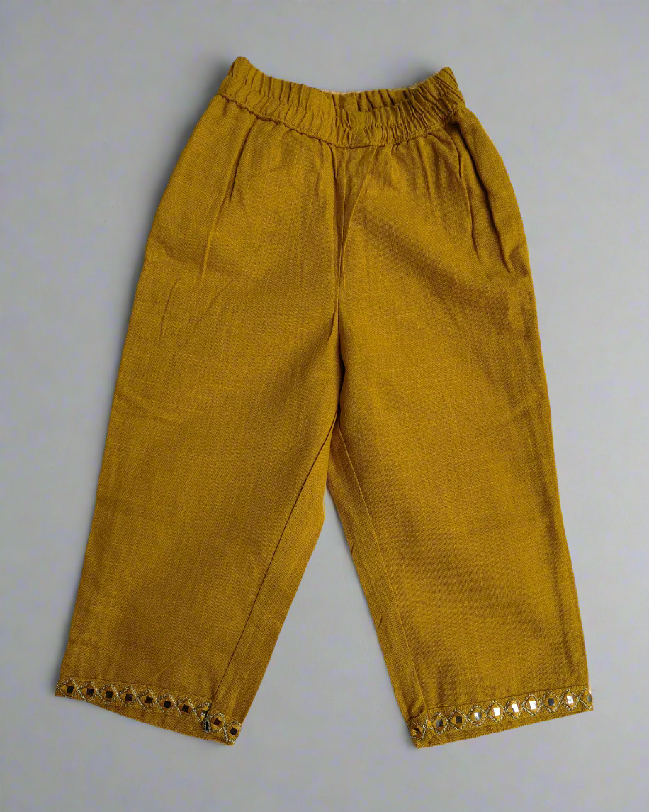 Mustad Yellow Girl's Slub Cotton peplum styled top with elasticated Girls traditional wear