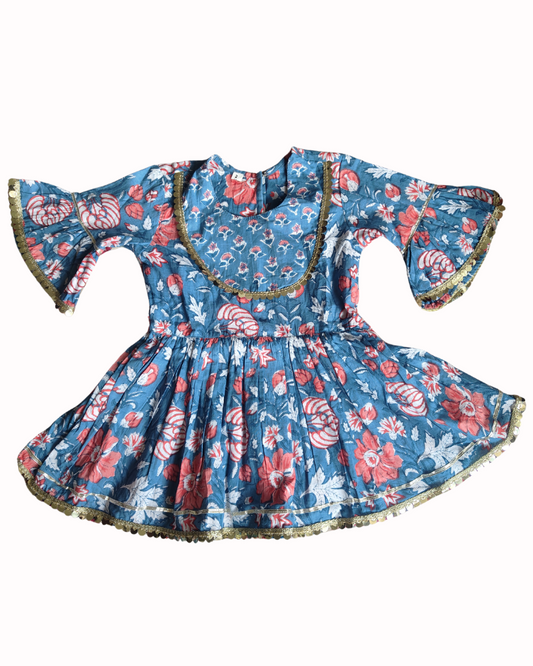 Pure Cotton Girls Peplum Style three fourth sleeve kurta with Sharara Set