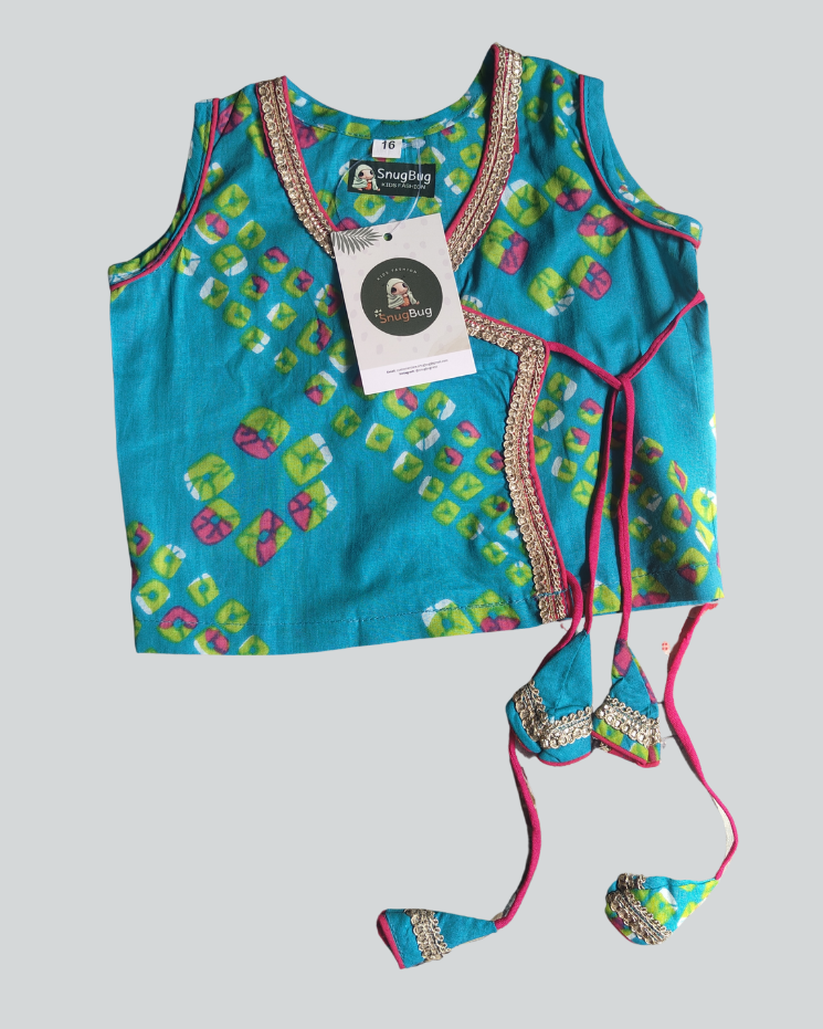 SnugBug Turquoise Blue Girls Cotton Lehanga Choli with Dupatta