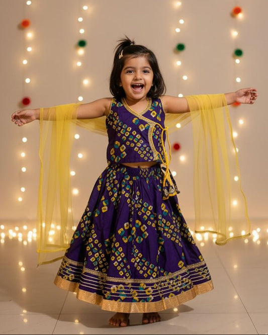 Girls Bandhej Print Cotton Lehanga choli with dupatta traditional weafr