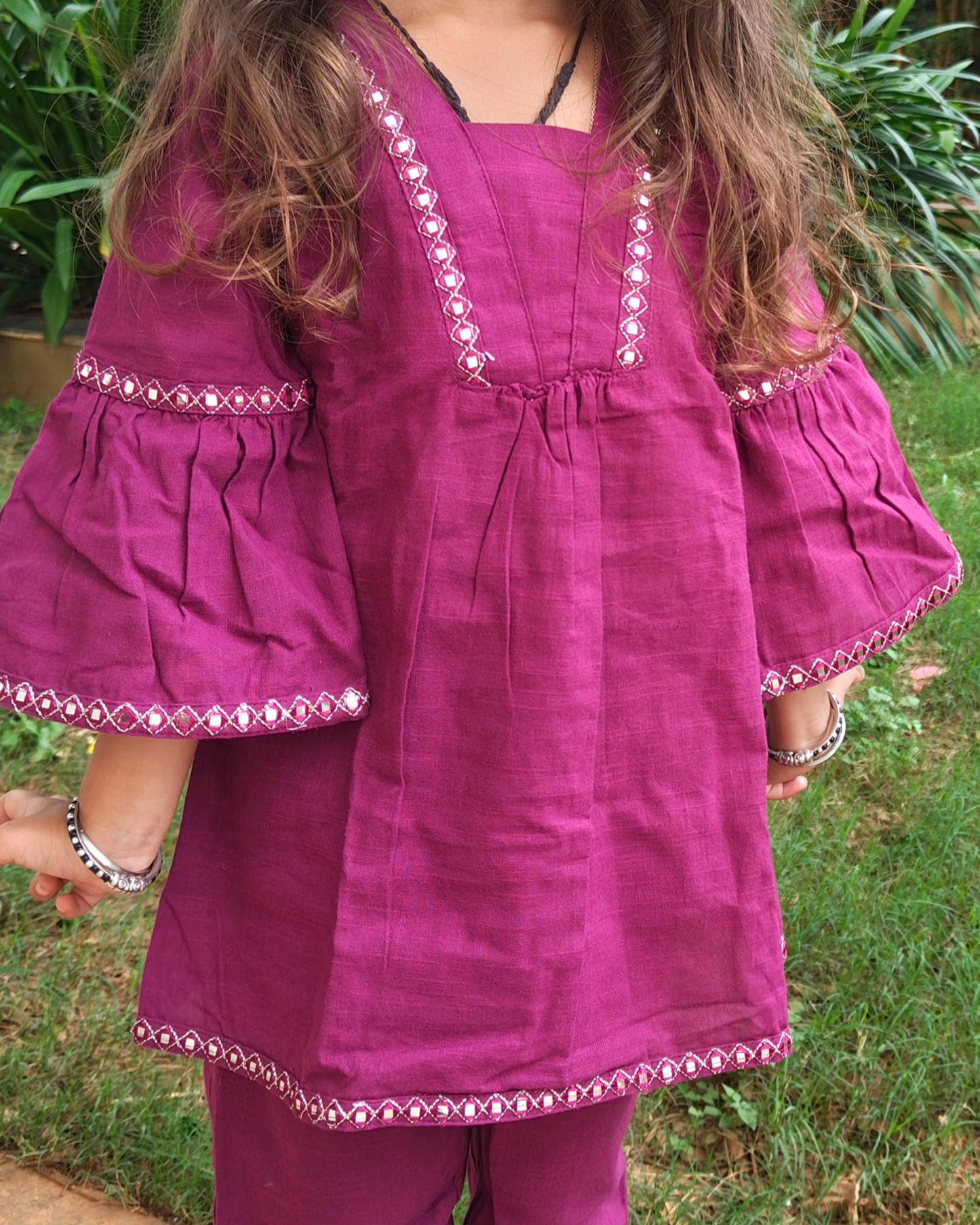 SnugBug Girls Wine Color Slub Cotton Peplum Co-ord Set