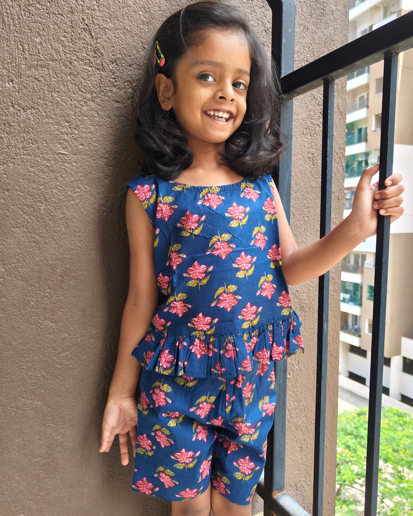 Girls Cotton Indigo Blue color Sleeveles Shorts Set for Summer