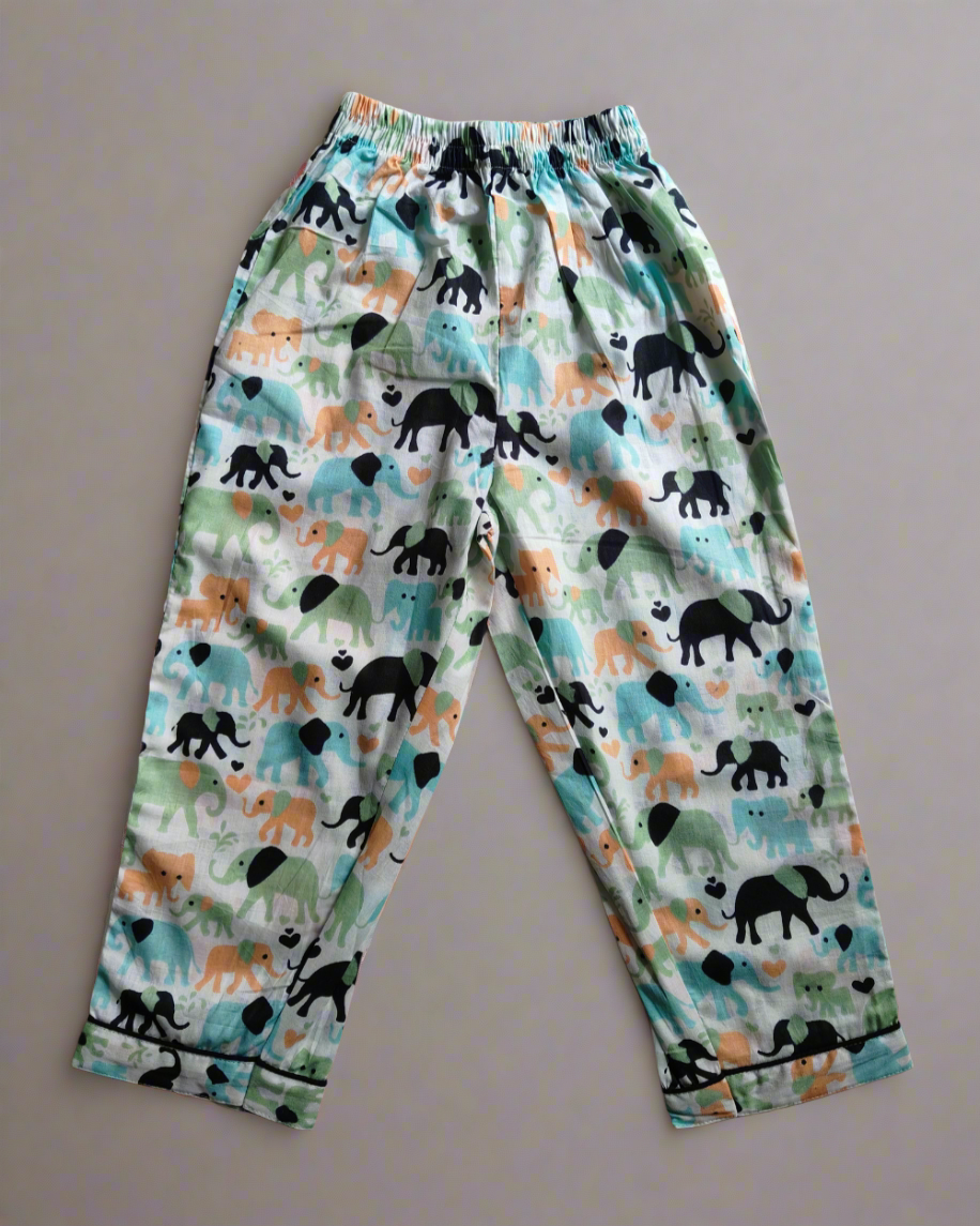 Kids Cotton Elephant Print Full Sleeve Night Suit Set