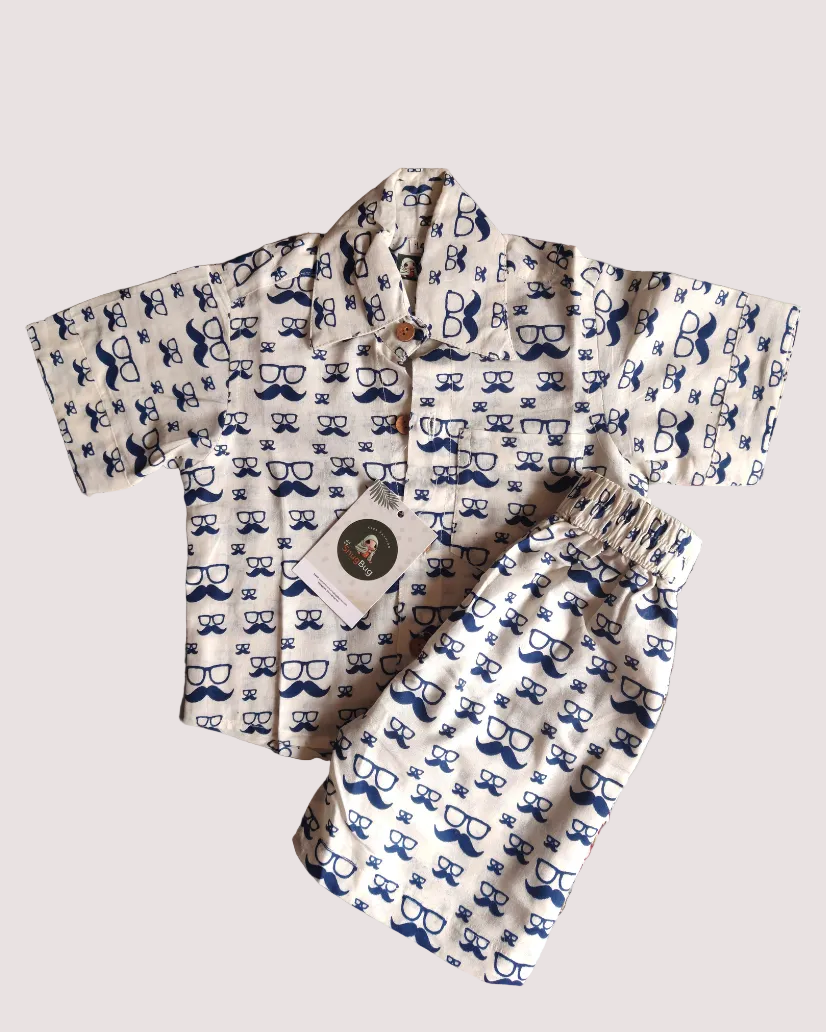 SnugBug Boys Specs Print Pure Cotton Summer Co-ord Set