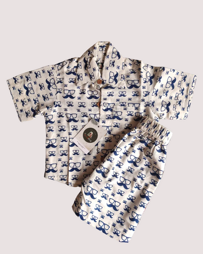 SnugBug Boys Specs Print Pure Cotton Summer Co-ord Set