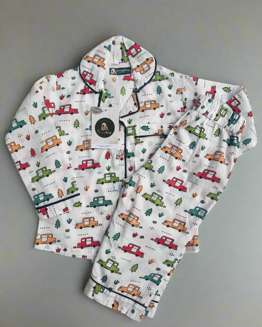 Car Printed pure cotton fll sleeve night suit set for boys and girls 