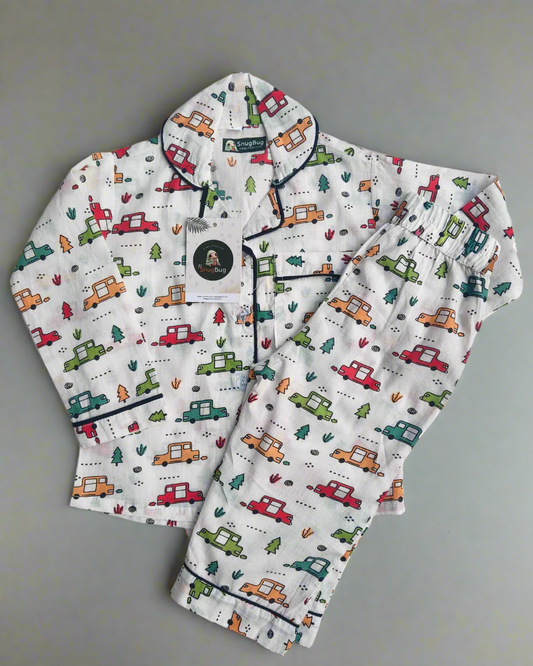 Car Printed pure cotton fll sleeve night suit set for boys and girls 