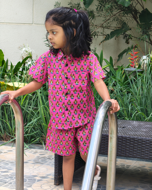 Girls Pink Cotton Polo Shirt Co-ord Set for Summer