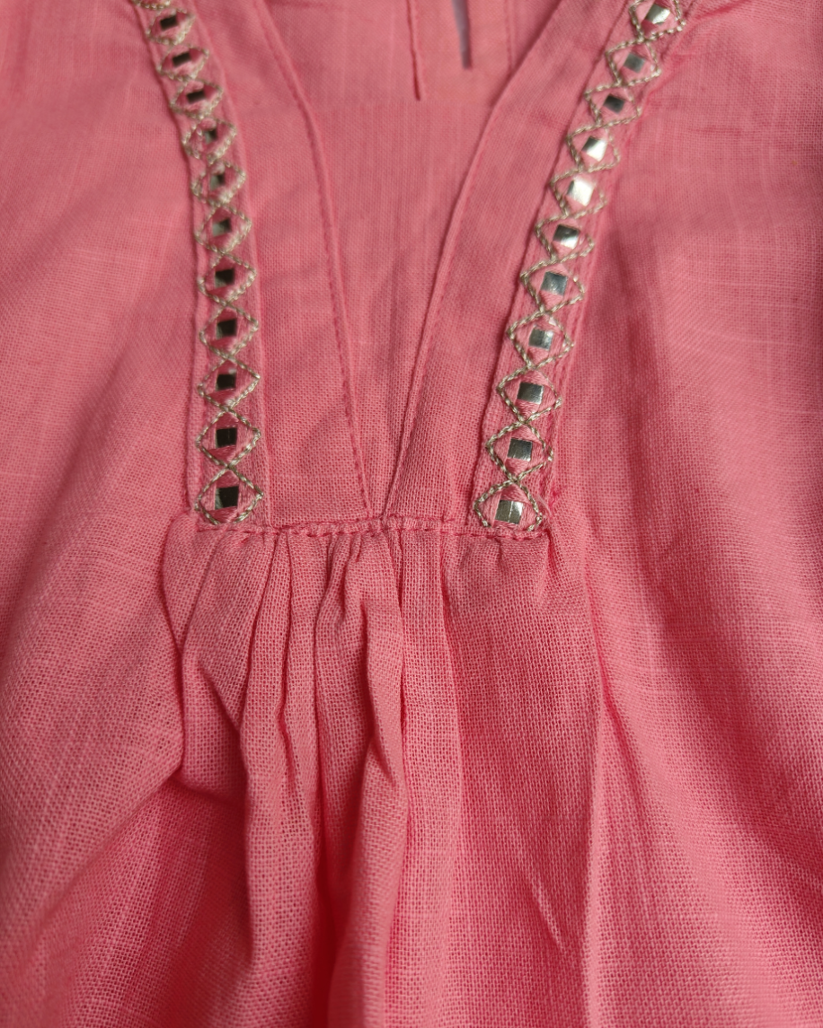 Girls Baby Pink Slub Cotton Peplum style cotton co-ord set traditional wear