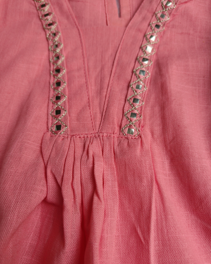 Girls Baby Pink Slub Cotton Peplum style cotton co-ord set traditional wear