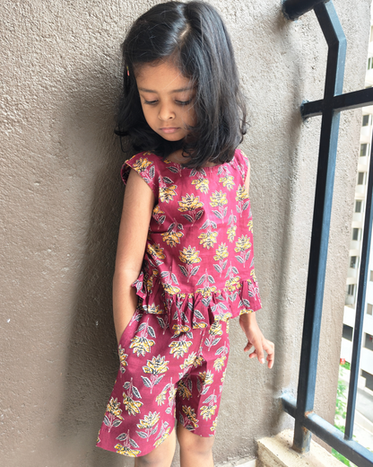 Girls Sleeveless Cotton Floral Co-Ord Set for Summer