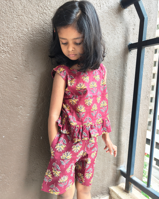 Girls Sleeveless Cotton Floral Co-Ord Set for Summer
