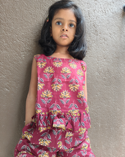 Girls Sleeveless Cotton Floral Co-Ord Set for Summer