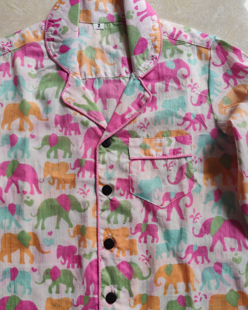 Pure Cotton girls elephant printed full sleeve night suit set