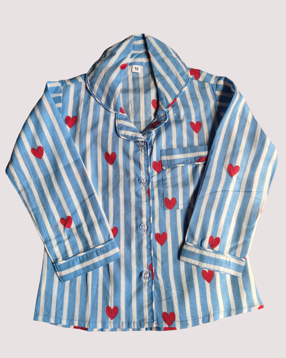Unisex Kids Pure Cotton Full Sleeve Heart Printed Night Suit Set 