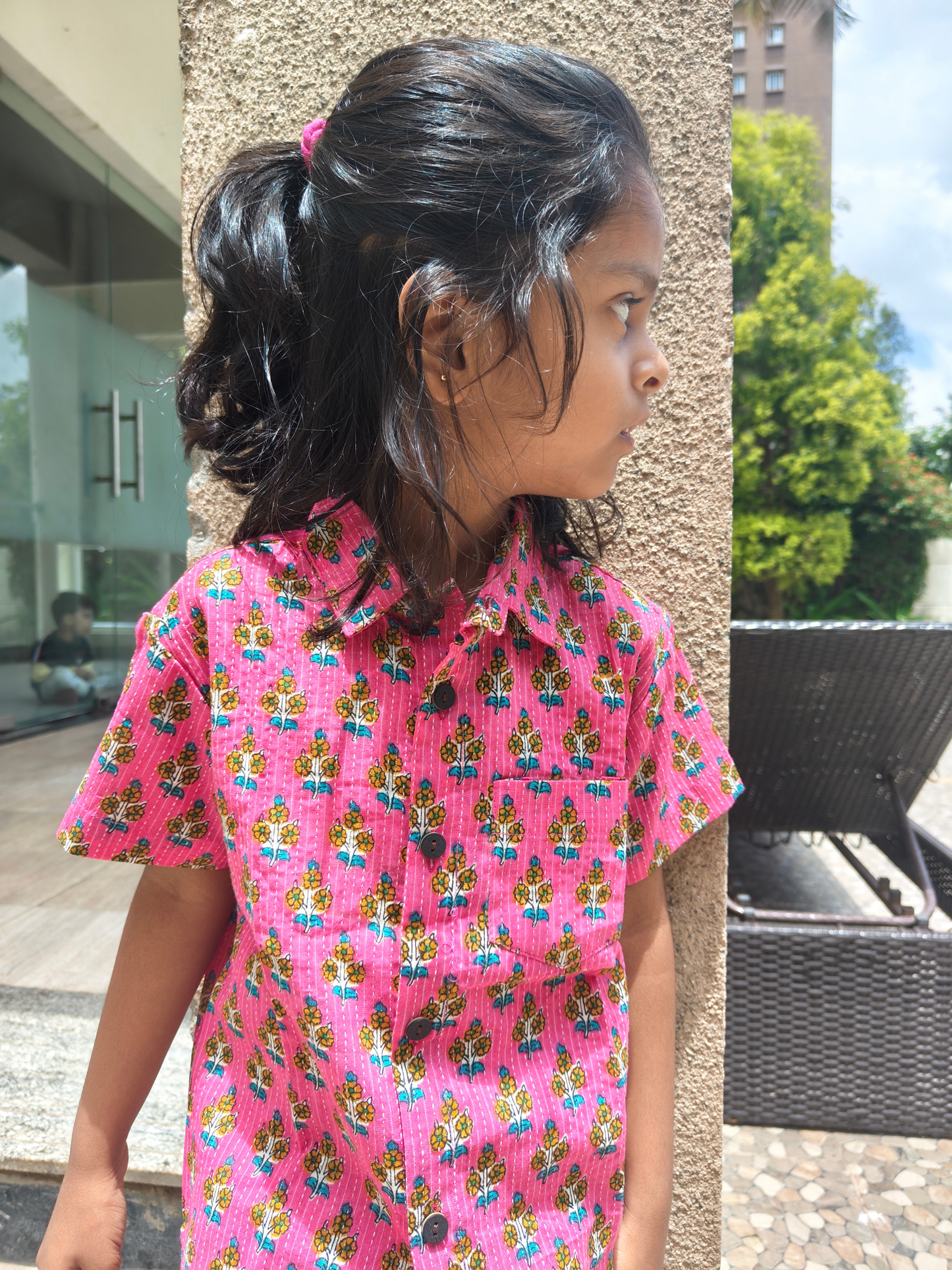 Girls Pink Cotton Polo Shirt Co-ord Set for Summer