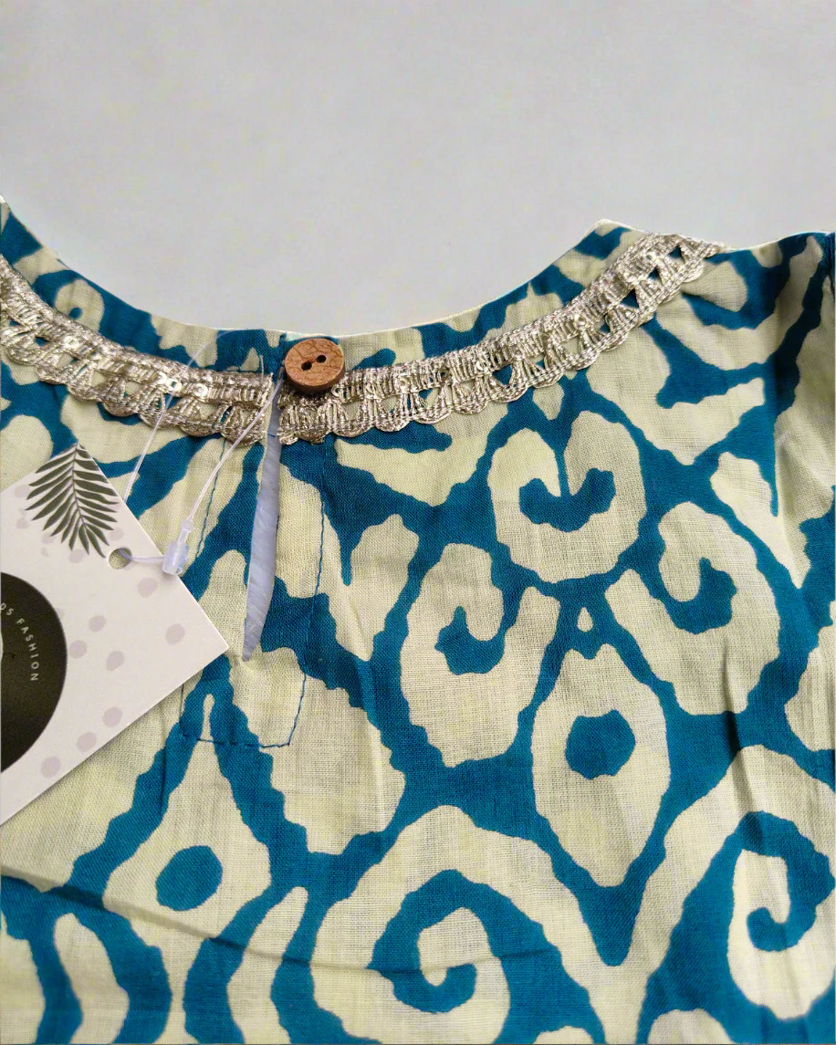 Pure cotton Blue Crop Blouse with lehanga with beautiful laces on neck and hemline of the top and the skirt