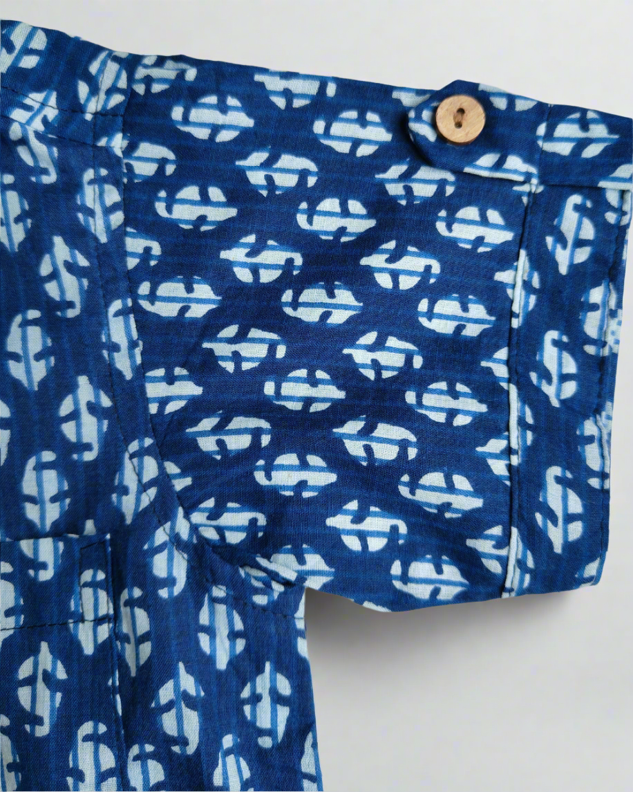 Boys Cotton Indigo Half Sleeve shirt with white patterns 