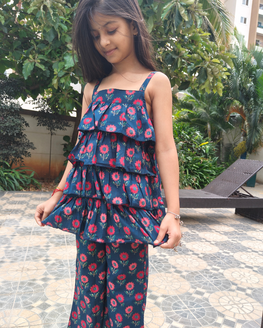 Girls Summer Cotton Sleeveless Ruffle Top and Pant Set