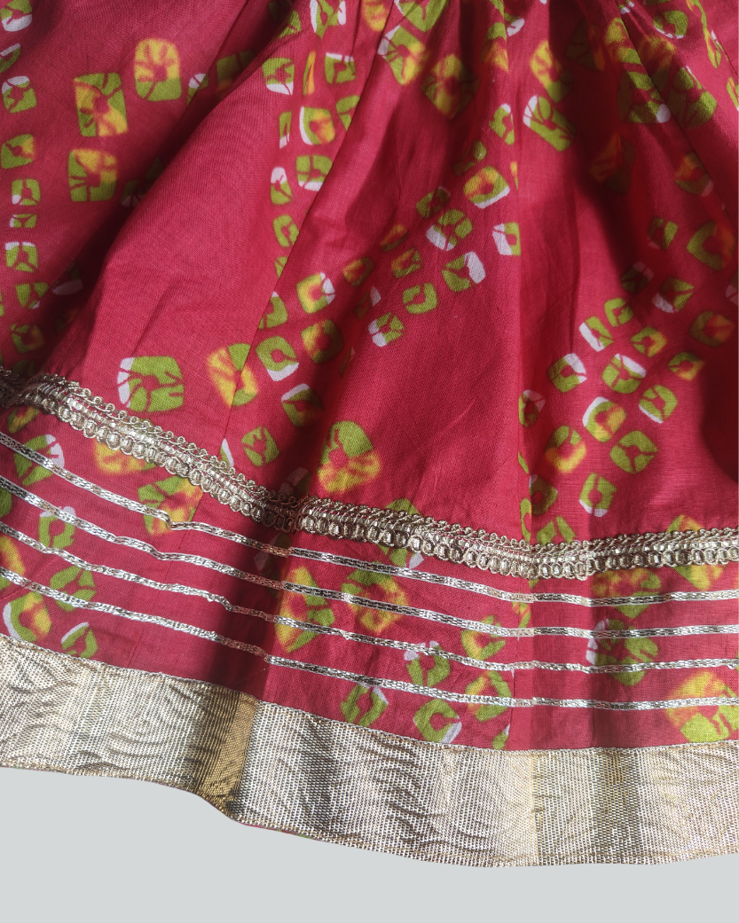 SnugBug Girls pure cotton Red Bandhani Lehanga with Dupatta Rajsthani Style 