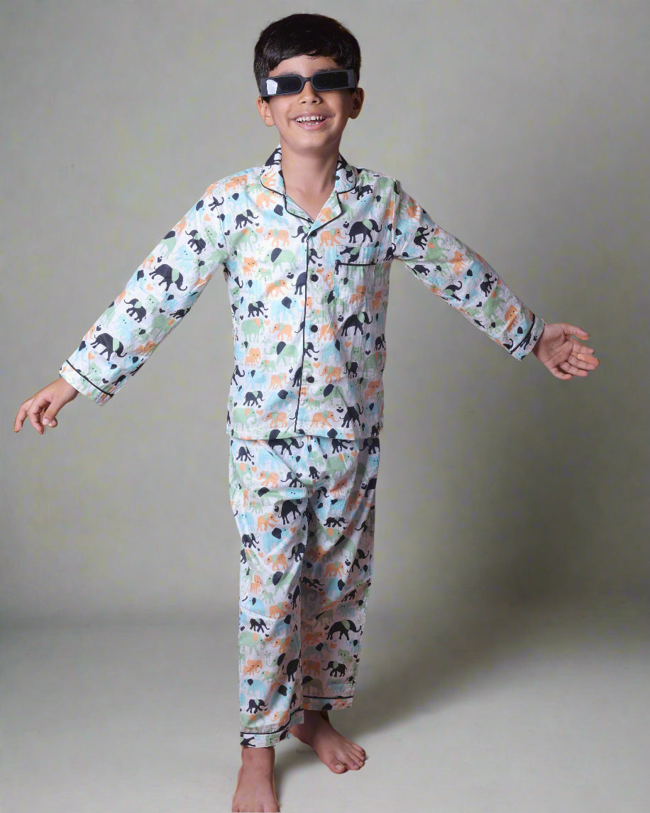 Unisex Kids pure cotton full sleeve night suit set 