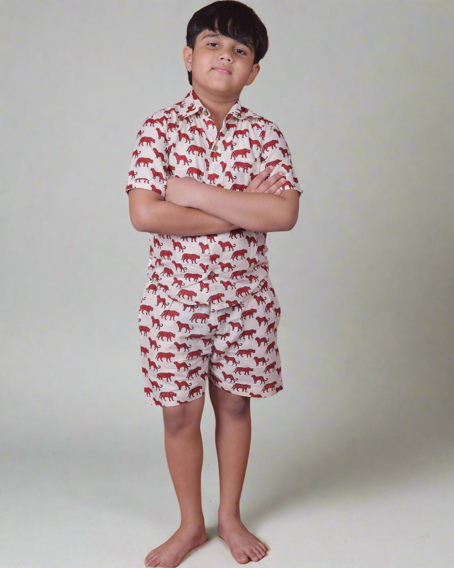 SnugBug Pure cotton Tiger Printed Boys Summer Co-ord set