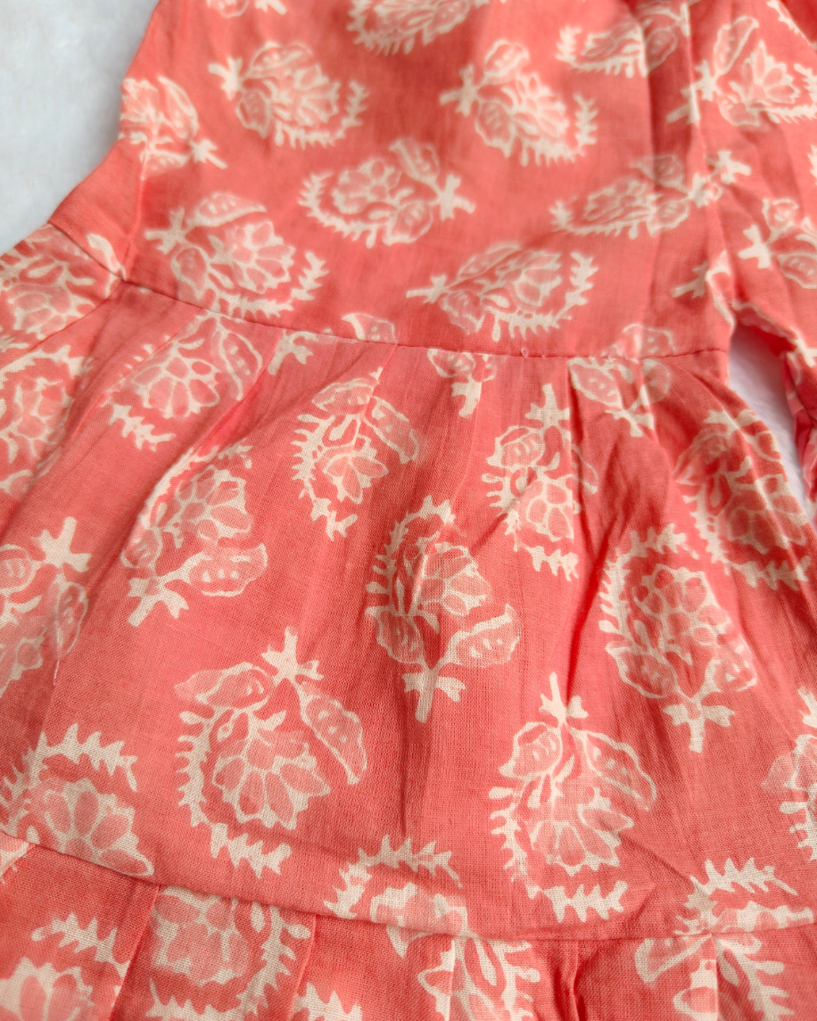 Girls Beige Coral Charm Cotton Kurta Sharara Set- Ethnicwear | SnugBug