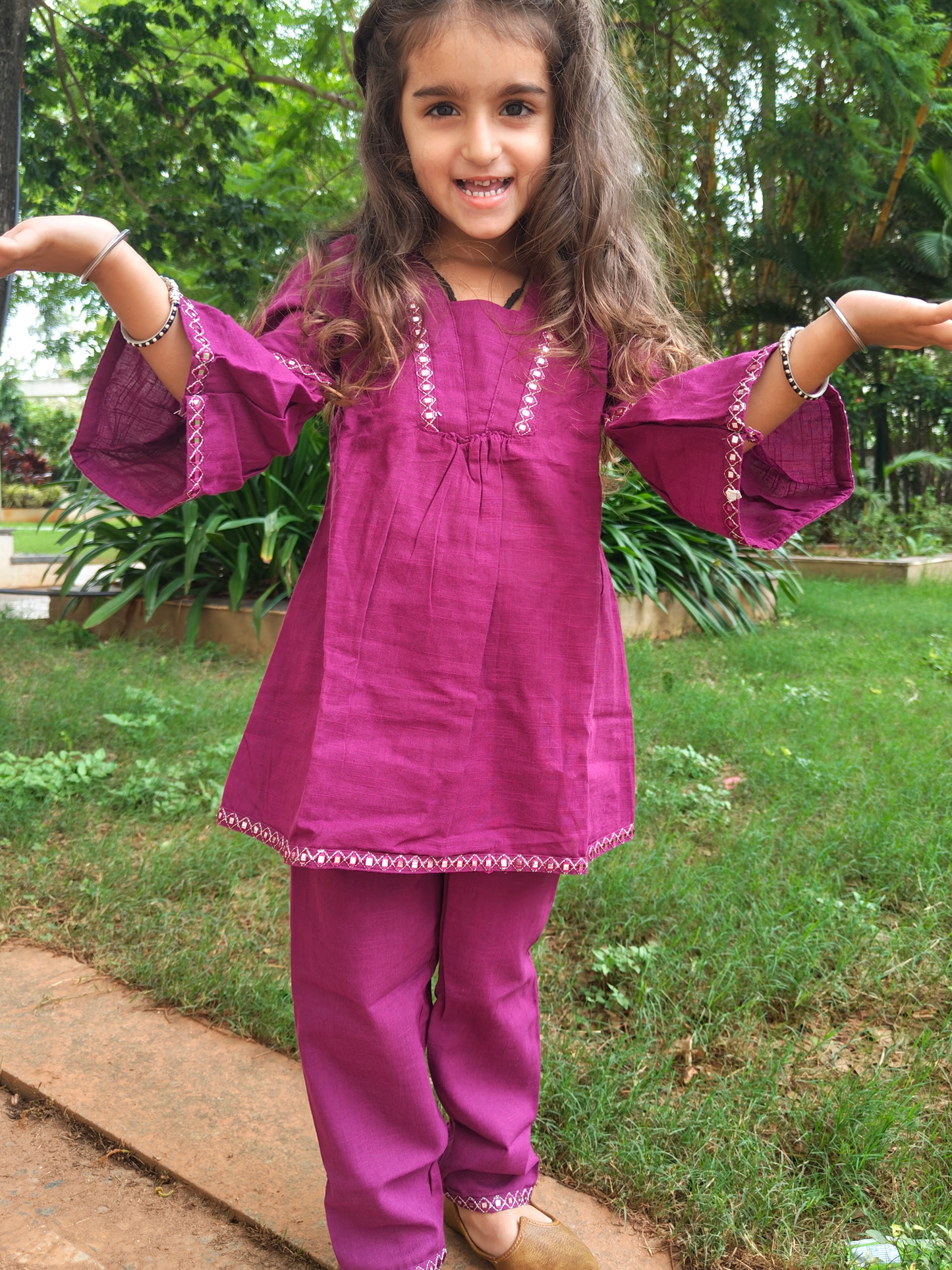 SnugBug Girls Wine Color Slub Cotton Peplum Co-ord Set