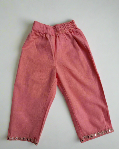 Girls Baby Pink Slub Cotton Peplum style cotton co-ord set traditional wear