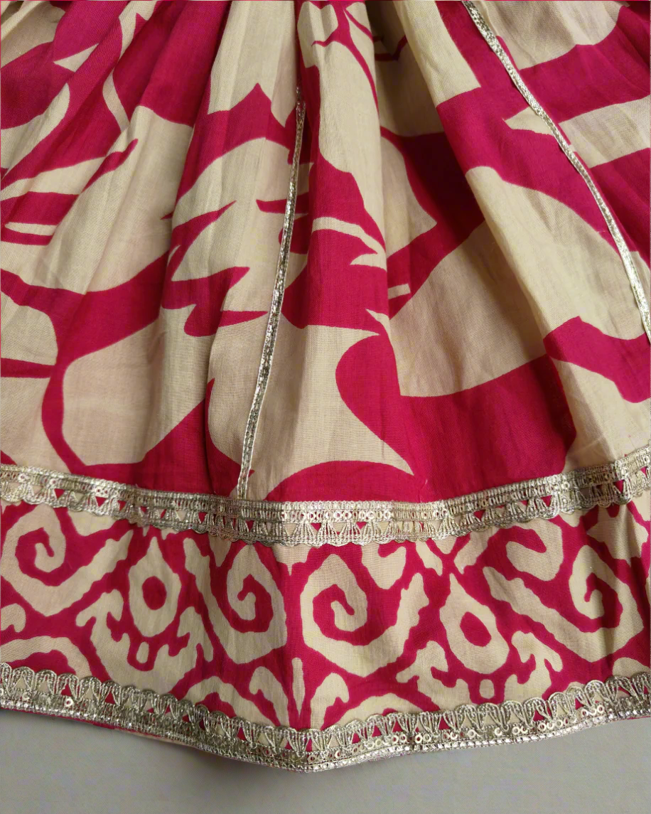 Pure cotton Blue Crop Blouse with lehanga with beautiful laces on neck and hemline of the top and the skirt