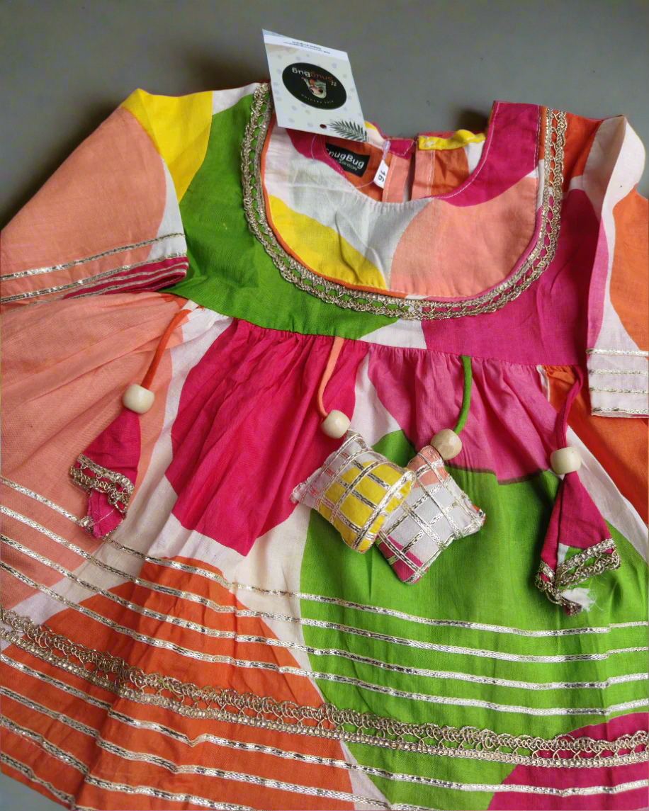 Girls pure cotton multicolor 3/4th sleeve kurta with sharara Set - traditional wear
