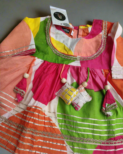 Girls pure cotton multicolor 3/4th sleeve kurta with sharara Set - traditional wear