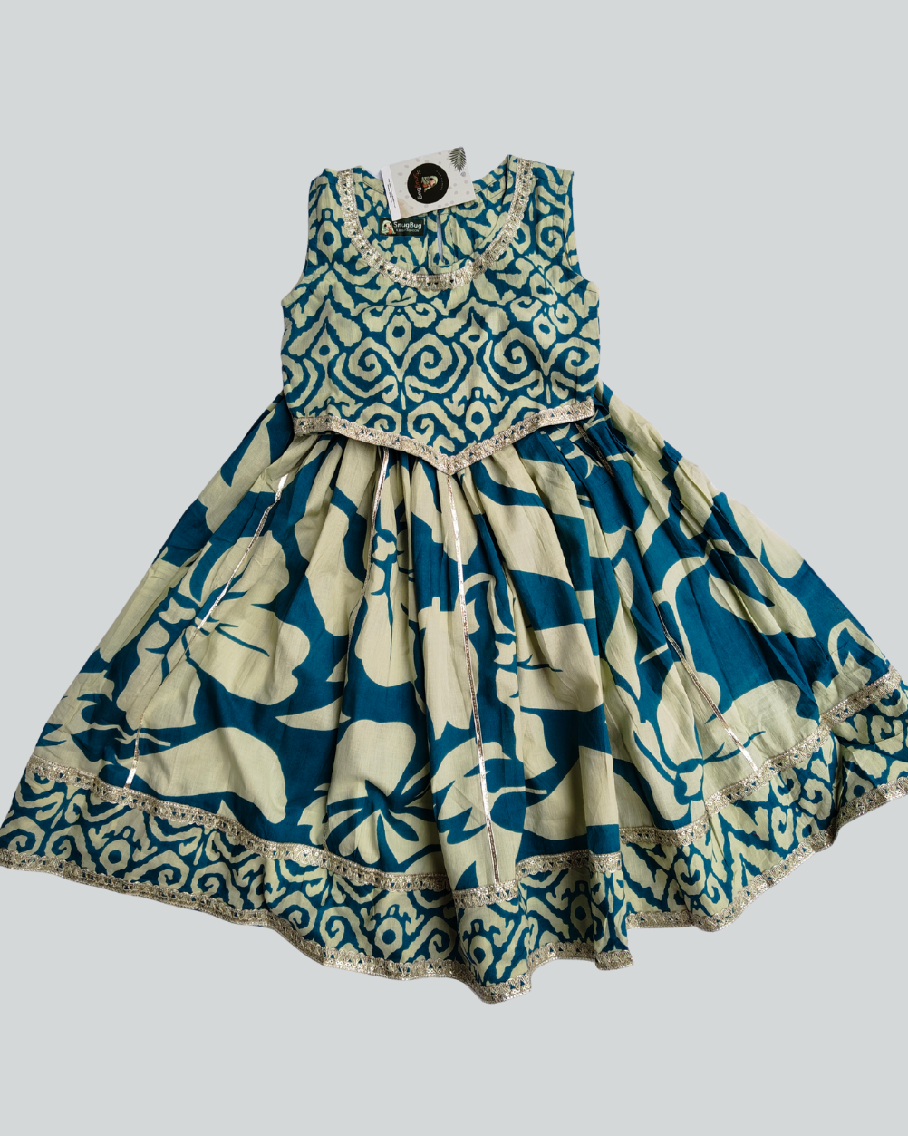 Pure cotton Blue Crop Blouse with lehanga with beautiful laces on neck and hemline of the top and the skirt
