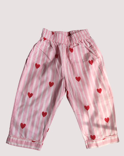 SnugBug Heart Printed Pure Cotton Full Sleeve Night Suit Set for Girls