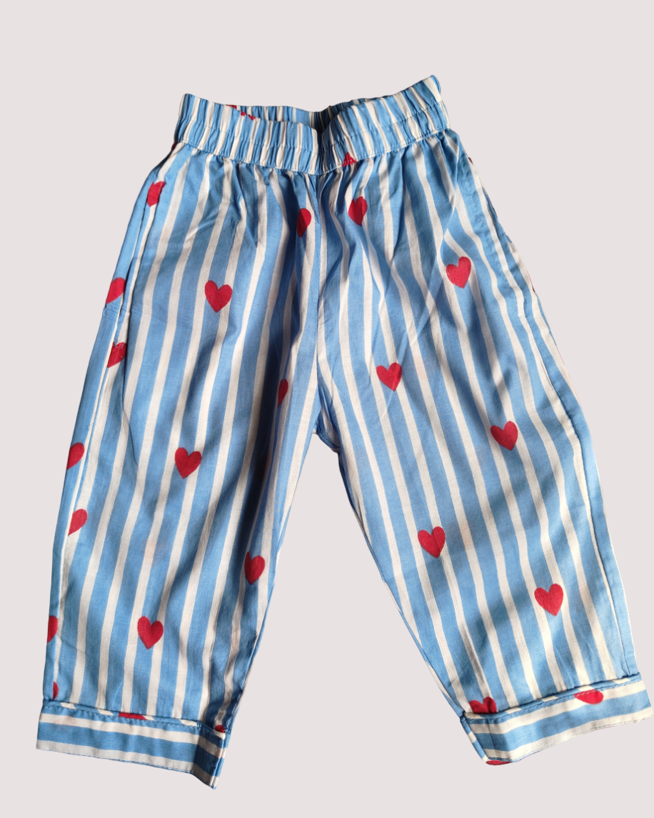 Unisex Kids Pure Cotton Full Sleeve Heart Printed Night Suit Set 