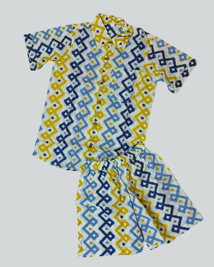 SnugBug pure cotton collared shirt with elasticated shorts with two pockets