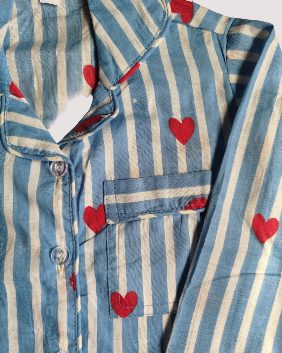 Unisex Kids Pure Cotton Full Sleeve Heart Printed Night Suit Set 