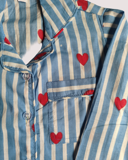 Unisex Kids Pure Cotton Full Sleeve Heart Printed Night Suit Set 