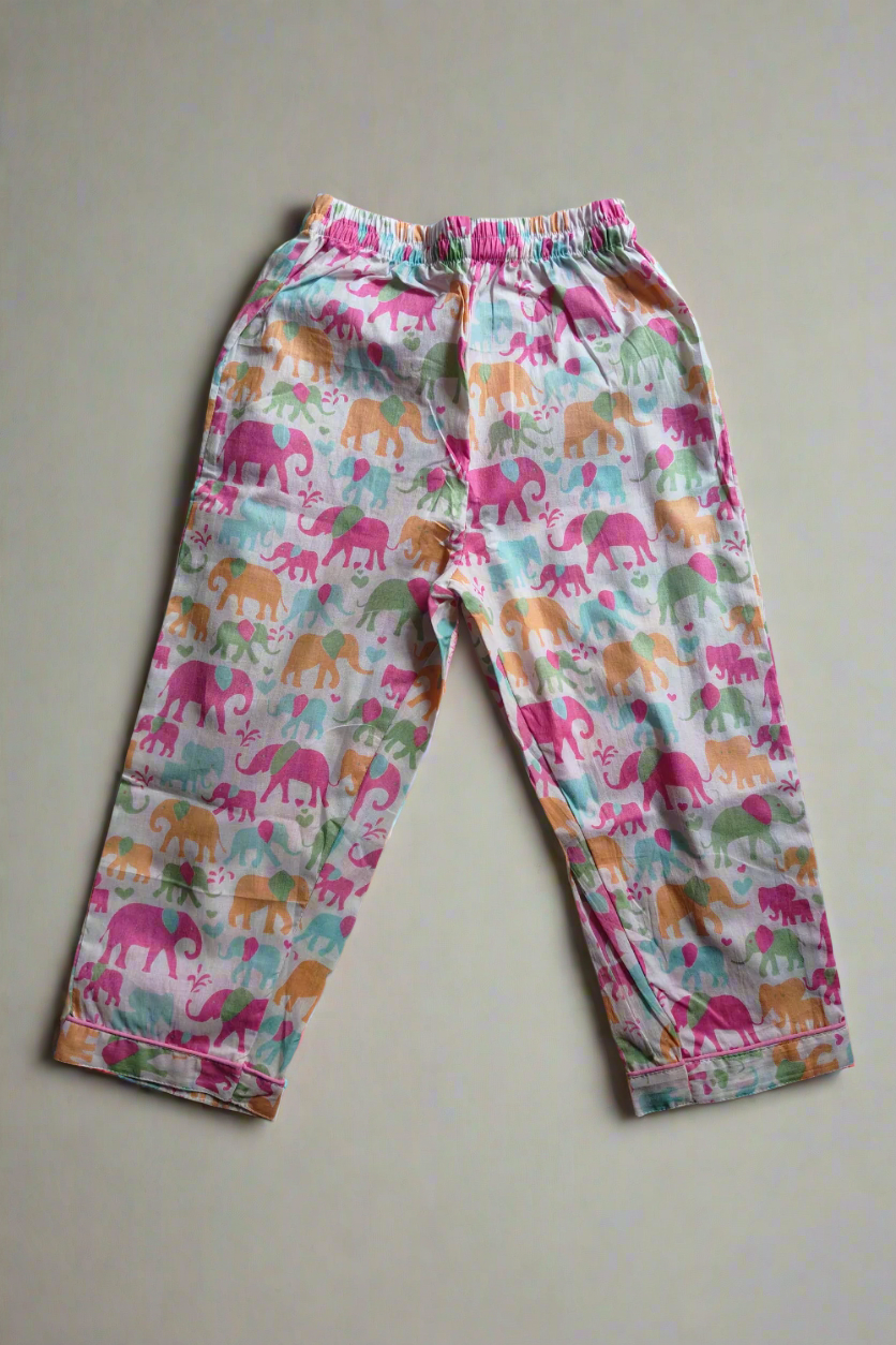 Pure Cotton girls elephant printed full sleeve night suit set