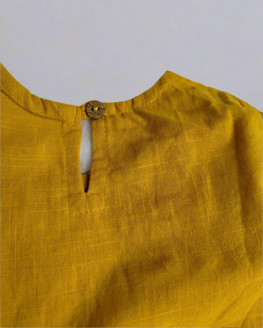 Mustad Yellow Girl's Slub Cotton peplum styled top with elasticated Girls traditional wear