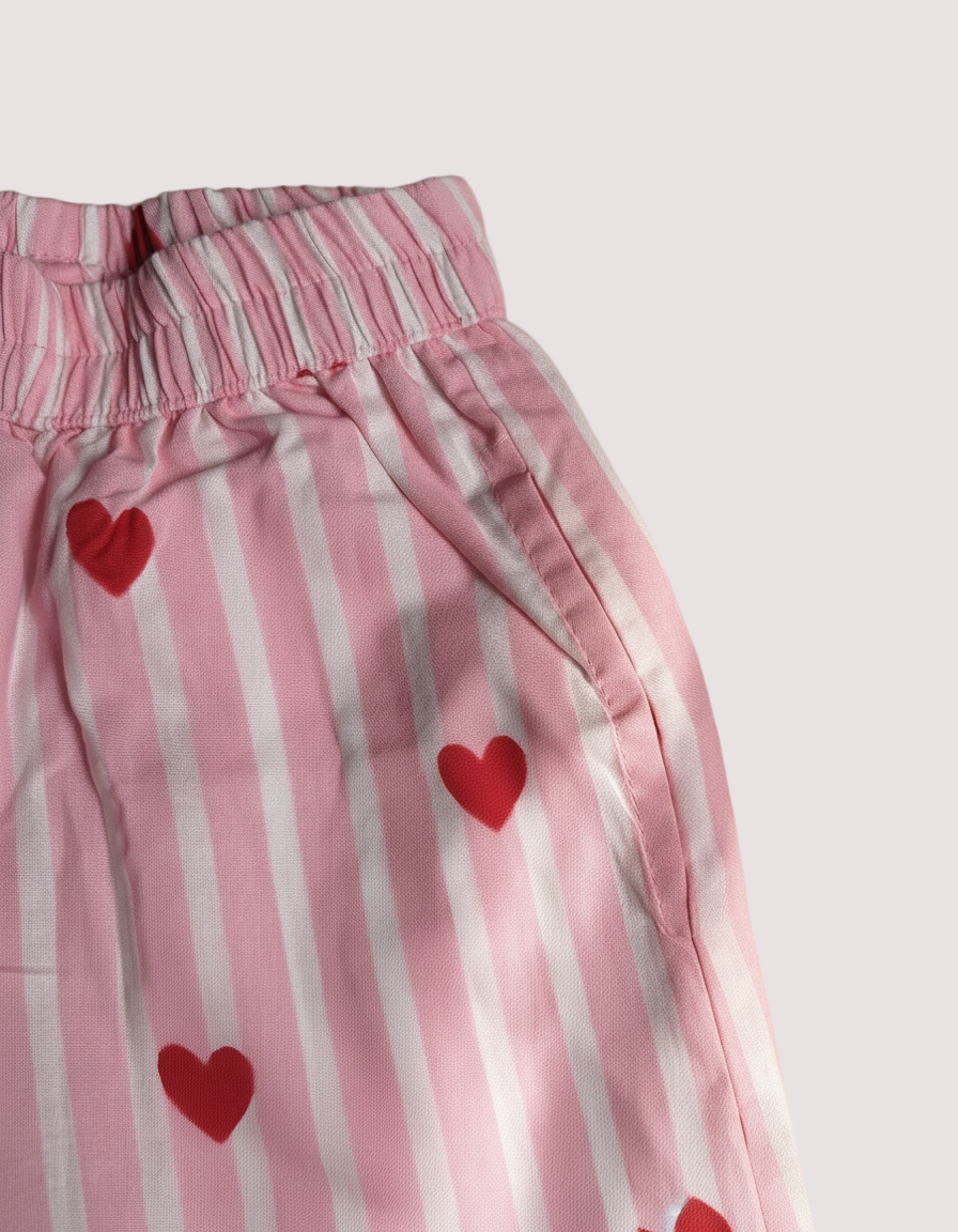 SnugBug Heart Printed Pure Cotton Full Sleeve Night Suit Set for Girls