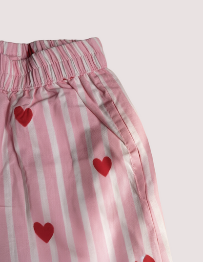 SnugBug Heart Printed Pure Cotton Full Sleeve Night Suit Set for Girls