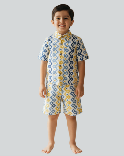 SnugBug pure cotton collared shirt with elasticated shorts with two pockets