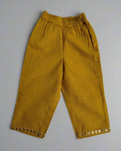 Mustad Yellow Girl's Slub Cotton peplum styled top with elasticated Girls traditional wear