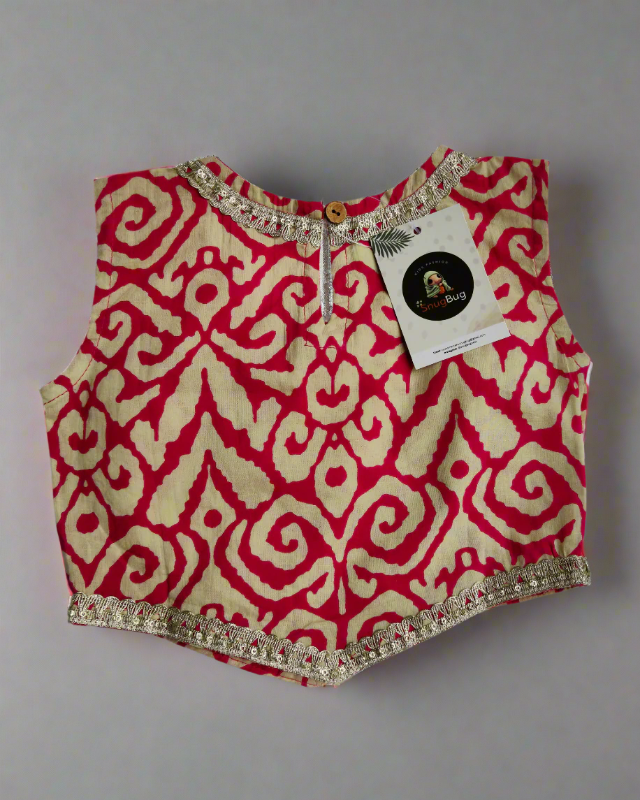 Pure cotton Blue Crop Blouse with lehanga with beautiful laces on neck and hemline of the top and the skirt
