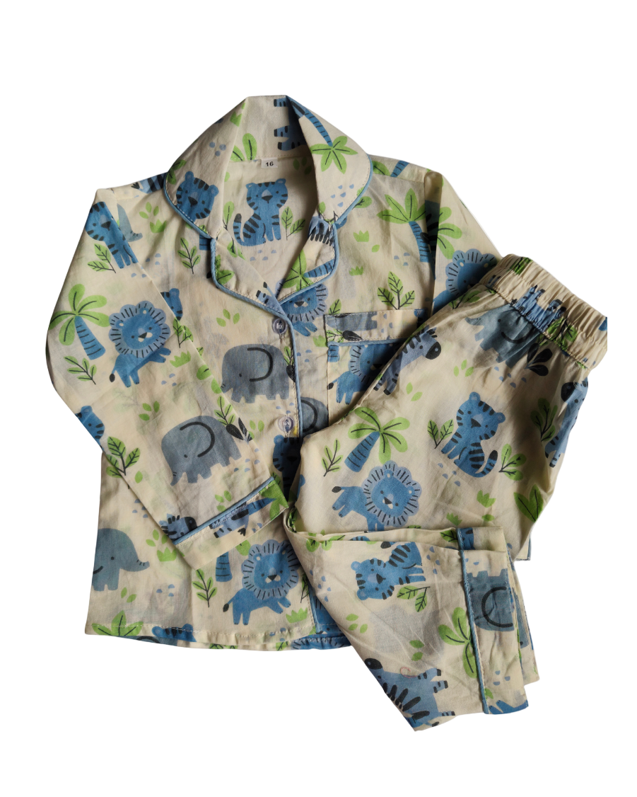 Fat Elephant printed full sleeve kids cotton night wear