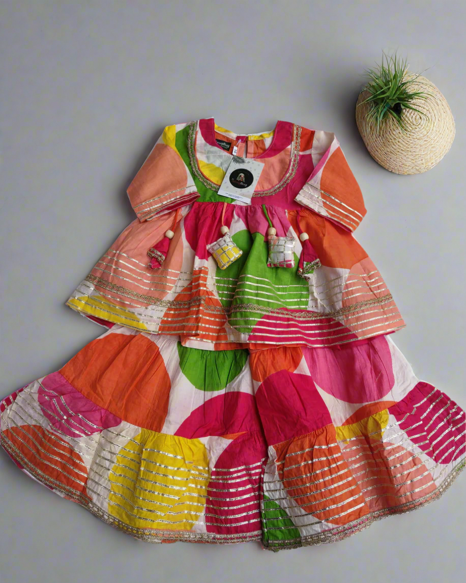 Girls pure cotton multicolor 3/4th sleeve kurta with sharara Set - traditional wear