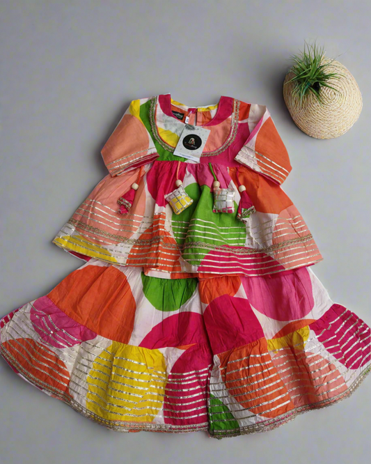 Girls pure cotton multicolor 3/4th sleeve kurta with sharara Set - traditional wear