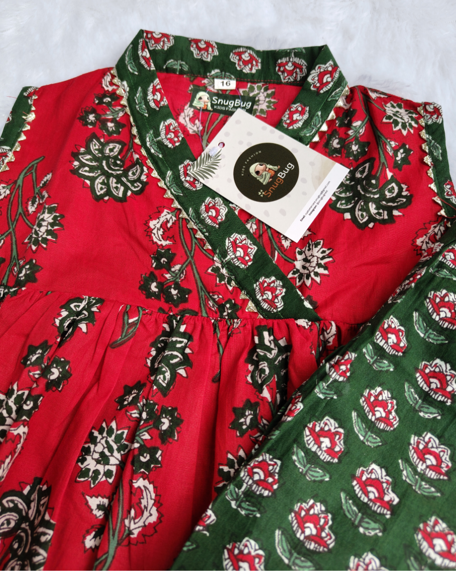 Girls Gulmohar Cotton Sleeveless Festive Wear | SnugBug